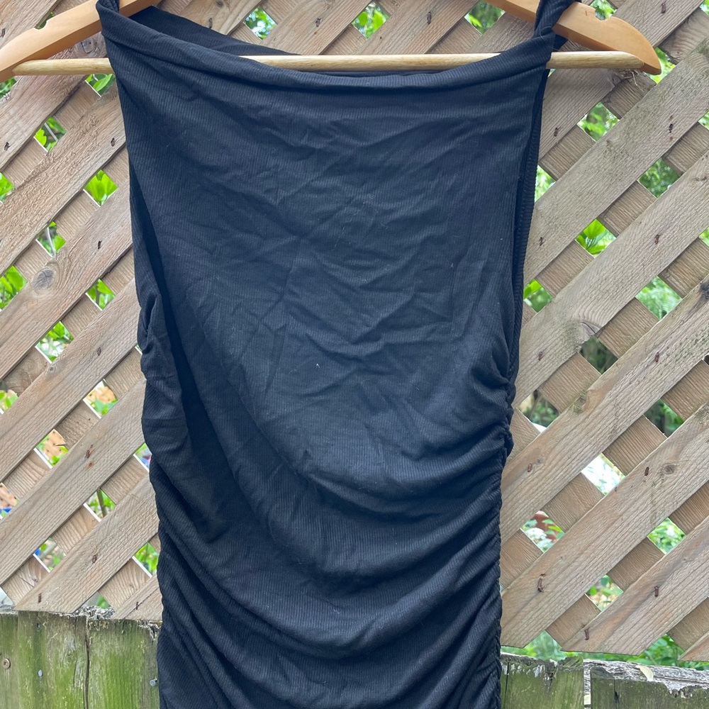 Beige Botany Black Ribbed Sleeveless Dress